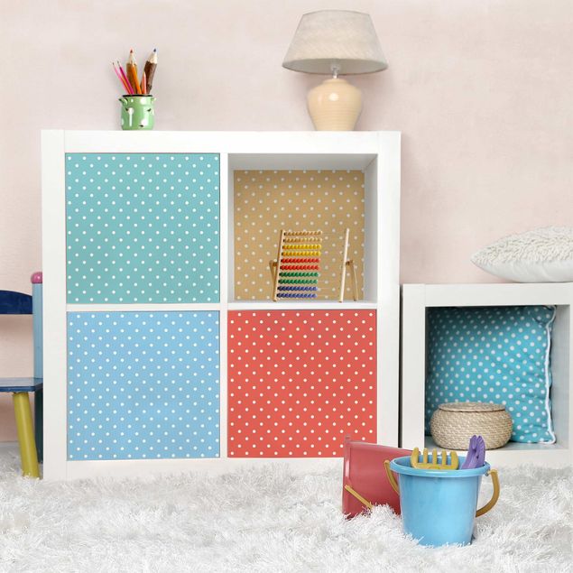 Adhesive films for furniture frosted 4 Pastel Colours With White Dots - Turquoise Blue Yellow Red