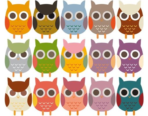 Wall stickers birds No.EK147 Owl Parade Set II