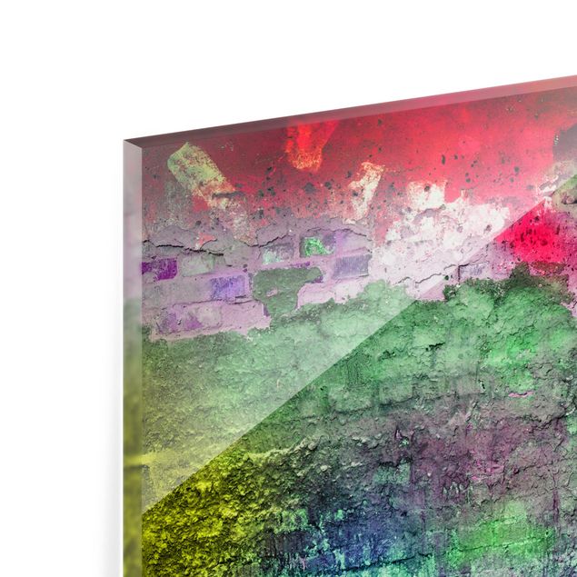 Glass Splashback - Colourful Sprayed Old Wall Of Brick - Landscape 2:3
