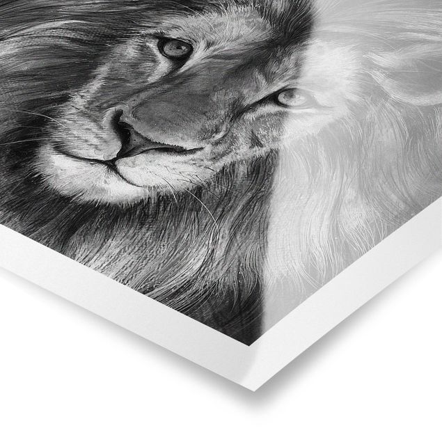 Prints black and white Illustration Lion Monochrome Painting