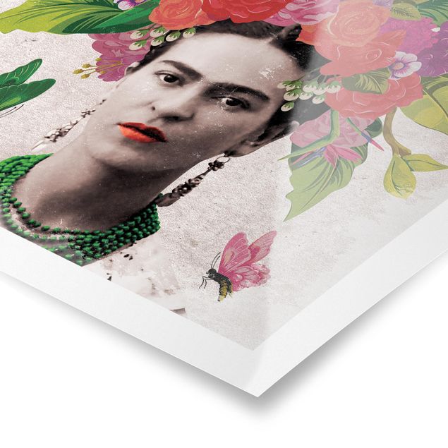 Red canvas wall art Frida Kahlo - Flower Portrait