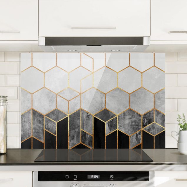 Kitchen Golden Hexagons Black And White