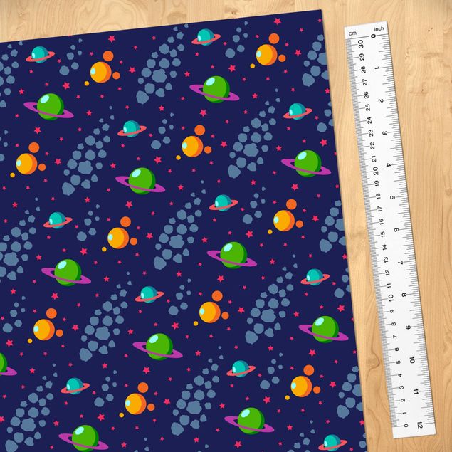 Self adhesive film Space Children Pattern With Planets And Stars