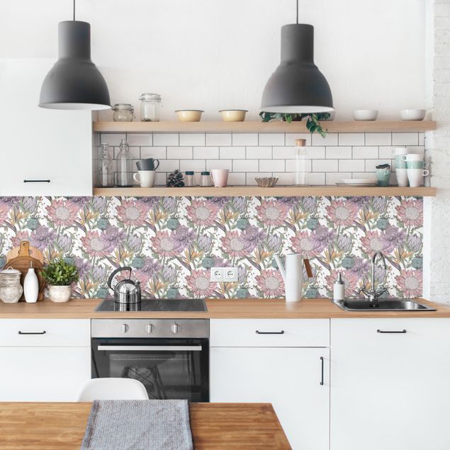 Kitchen splashback patterns Floral Elegance In Pastel XXL