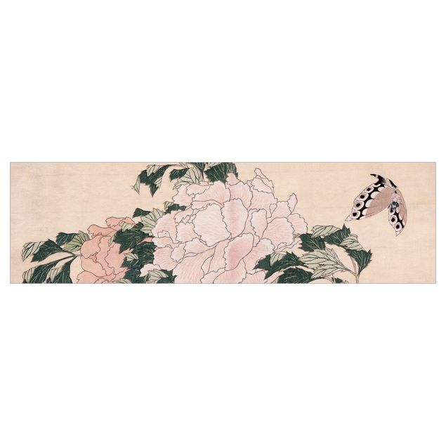 Self adhesive film Katsushika Hokusai - Pink Peonies With Butterfly