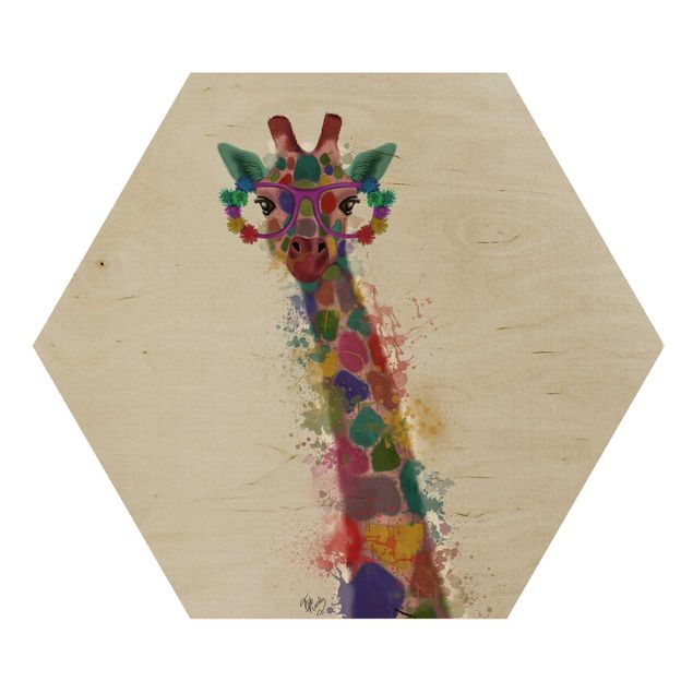 Wooden hexagon - Rainbow Splash Giraffe