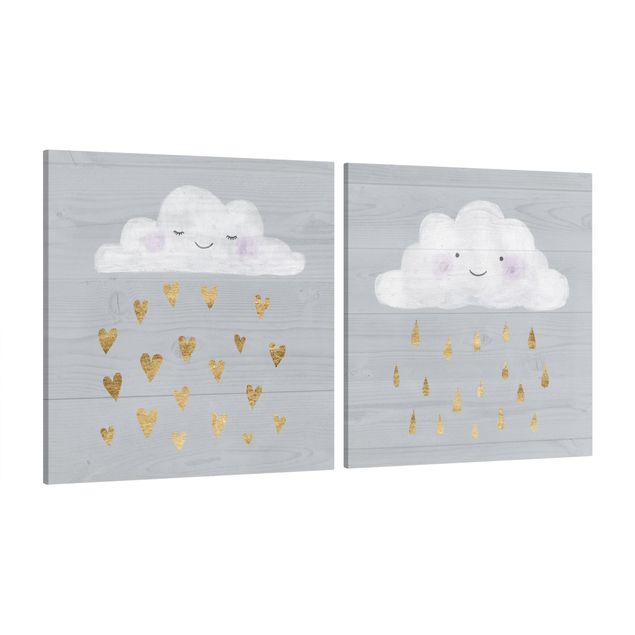 Love prints Clouds With Golden Heart And Drops Set I