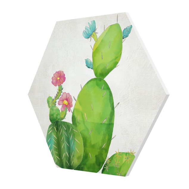 Green canvas wall art Cactus Family In Pink And Turquoise