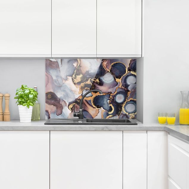 Patterned glass splashbacks Marble Watercolor With Gold