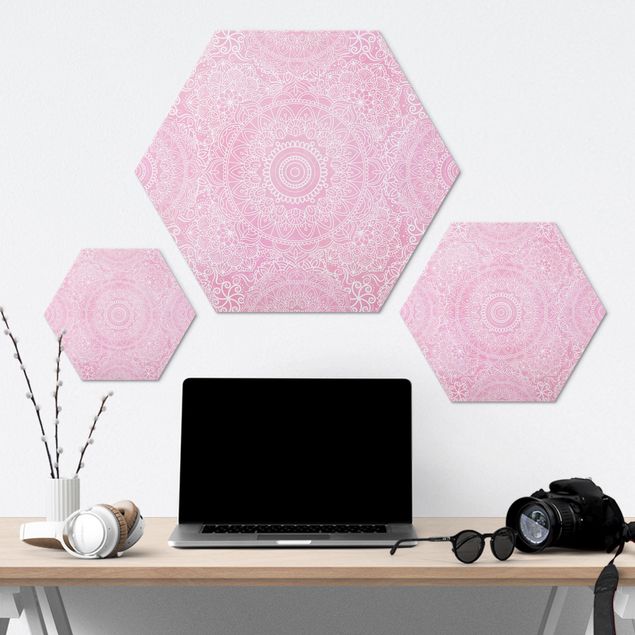 Hexagonal prints Pattern Mandala Light Pink