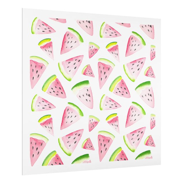 Glass splashback patterns Watercolour Melon Pieces With Frame