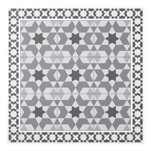 Glass splashback Geometrical Tiles Kaleidoscope grey With Border