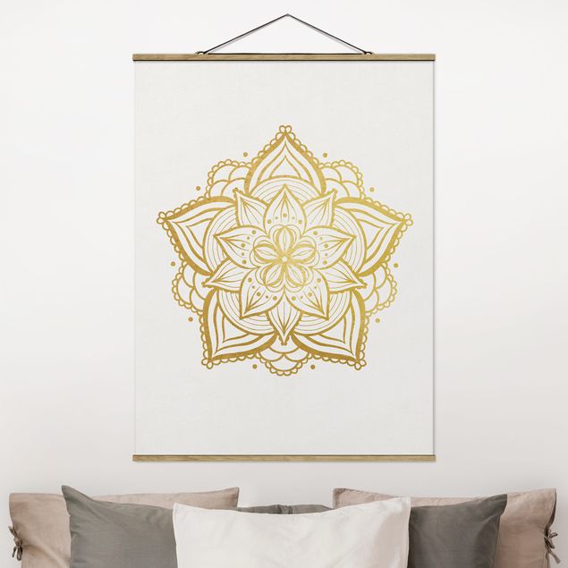 Kitchen Mandala Flower Illustration White Gold