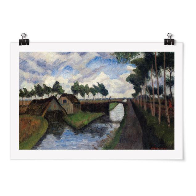 Prints landscape Otto Modersohn - The Rautendorf Canal with Boat House near Worpswede