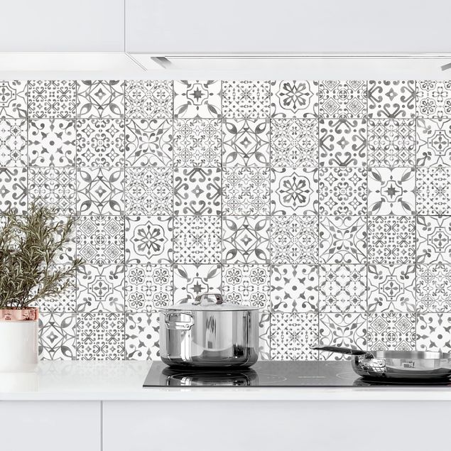 Kitchen Patterned Tiles Gray White