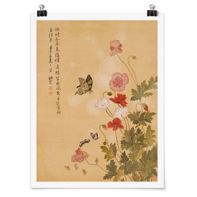 Poppies wall art Yuanyu Ma - Poppy Flower And Butterfly