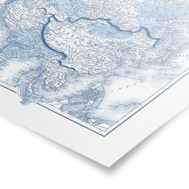 Navy blue wall art Map In Blue Tones - Asia