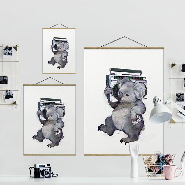 Prints modern Illustration Koala With Radio Painting