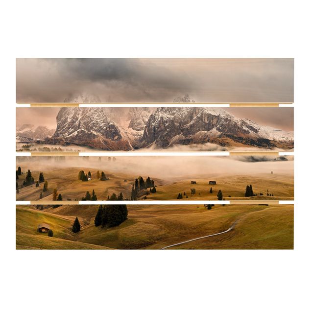Wood photo prints Myths of the Dolomites