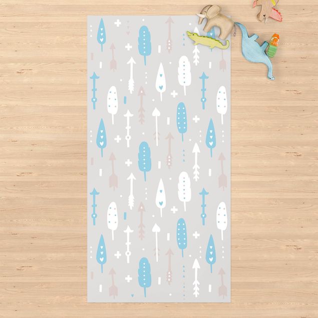 Outdoor rugs Tribal Arrows With Hearts Blue Grey