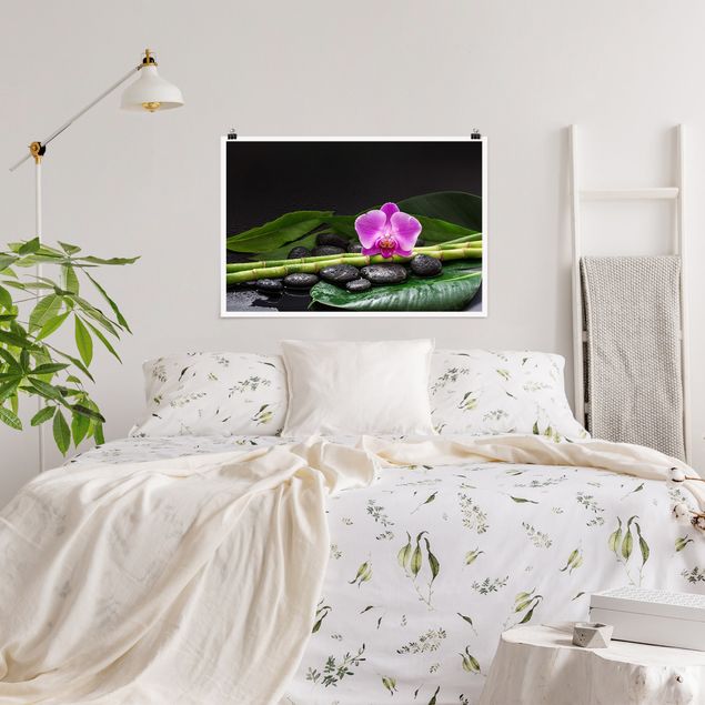 Orchid print Green Bamboo With Orchid Flower