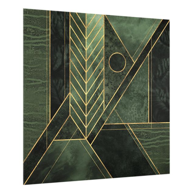Glass splashback art print Geometric Shapes Emerald Gold