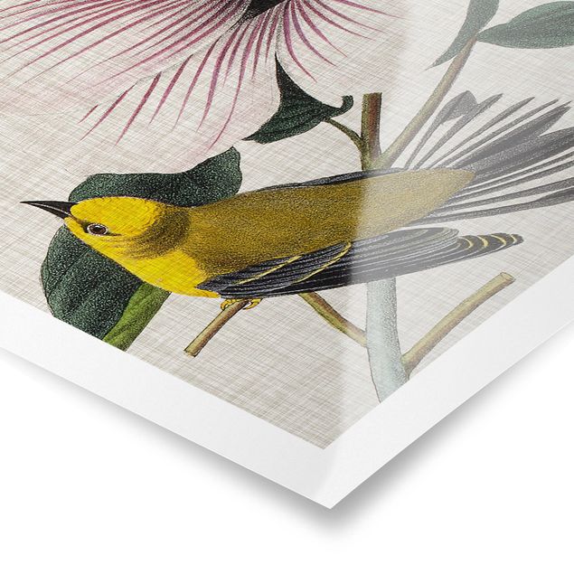 Yellow art prints Bird On Linen Yellow I