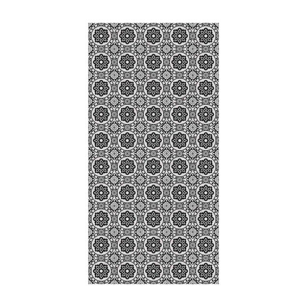 tile effect rug Floral Tiles Black And White