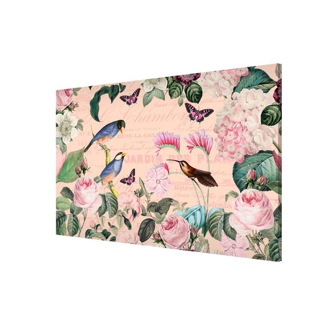 Magnet boards flower Vintage Collage - Roses And Birds