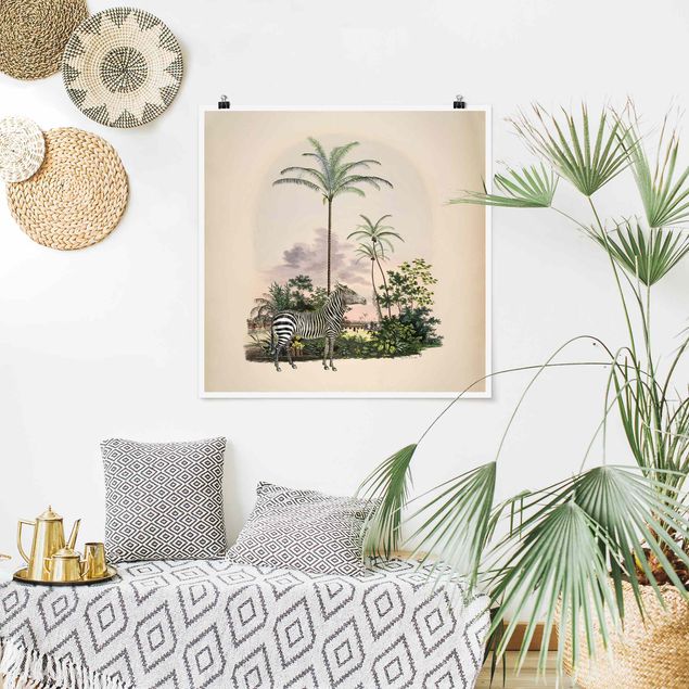 Prints landscape Zebra Front Of Palm Trees Illustration
