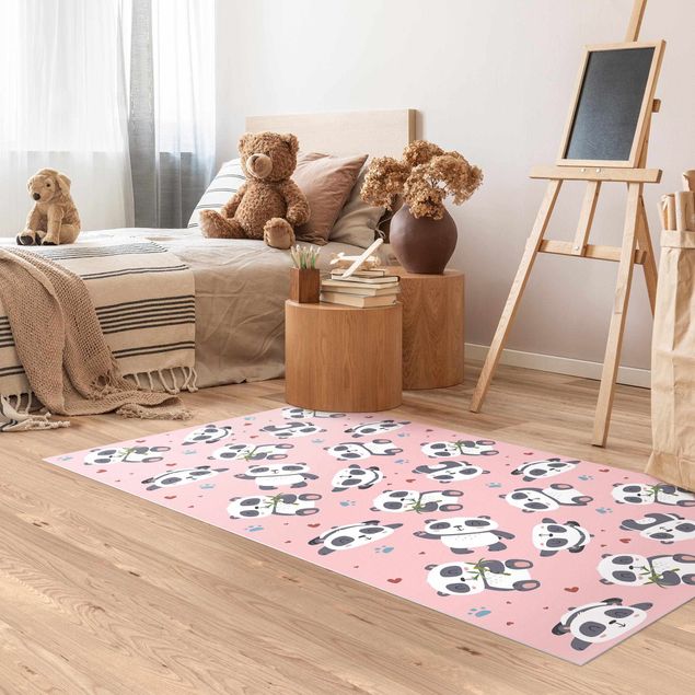 Kids room decor Cute Panda With Paw Prints And Hearts Pastel Pink