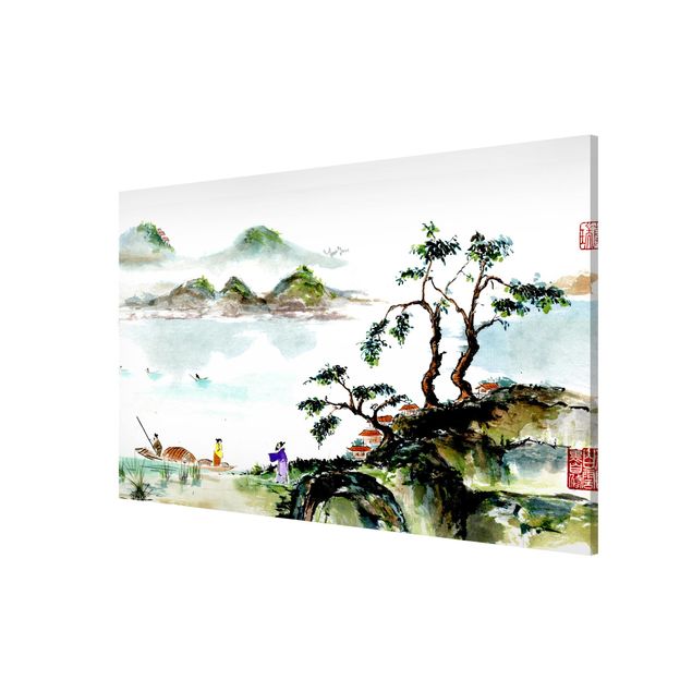 Mountain wall art Japanese Watercolour Drawing Lake And Mountains