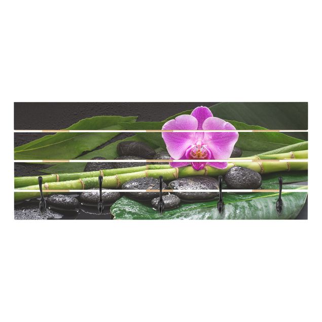 Green coat rack Green Bamboo With Orchid Flower