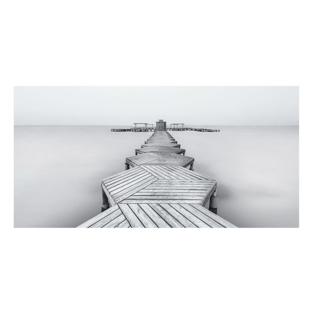 Glass Splashback - Wooden Pier In Black And White - Landscape 1:2