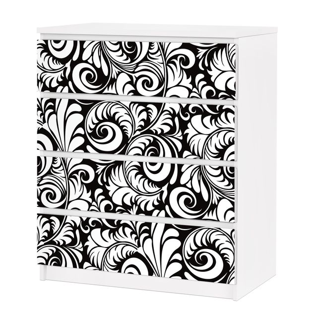 Furniture self adhesive vinyl Black And White Leaves Pattern