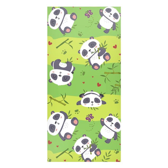 Bear art prints Cute Panda On Green Meadow