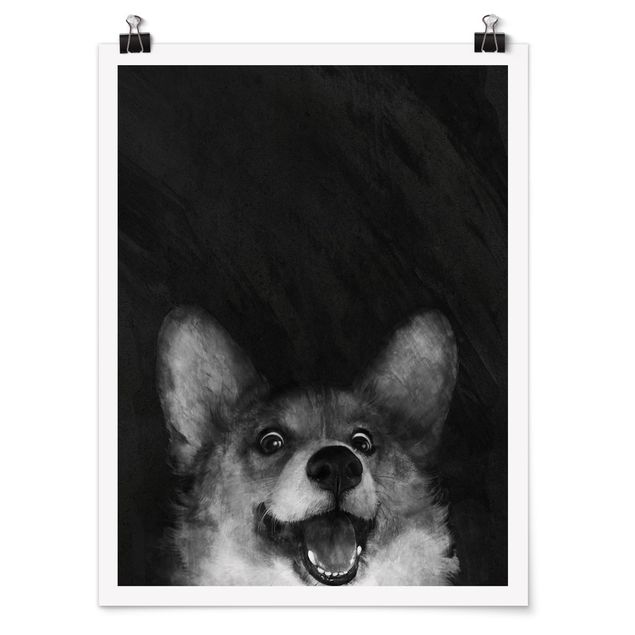 Art posters Illustration Dog Corgi Paintig Black And White