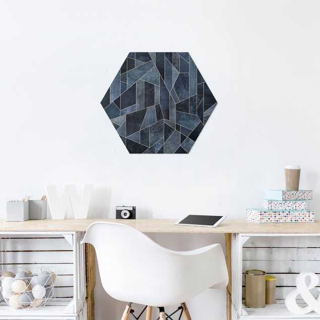 Abstract canvas wall art Blue Geometry Watercolour