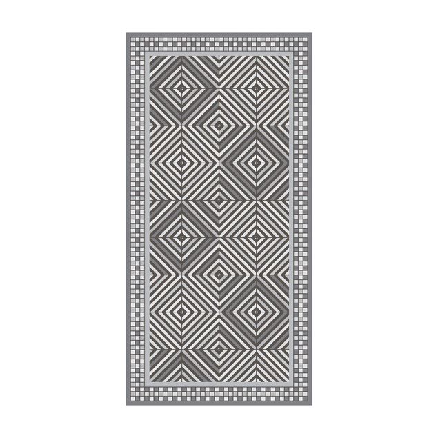 rug tile pattern Geometrical Tiles Vortex Grey With Narrow Mosaic Frame