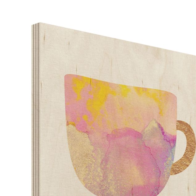 Print on wood - Golden Mugs With Light Pink