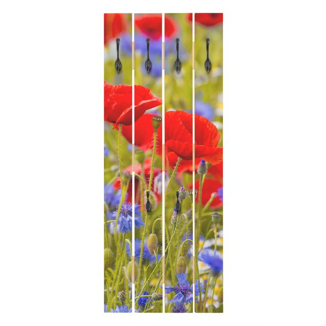 Wall mounted coat rack red Summer Meadow With Poppies And Cornflowers