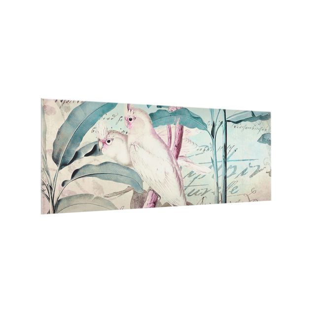 Glass splashback art print Colonial Style Collage - Cockatoos And Palm Trees
