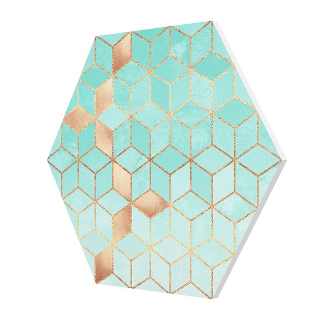 Elisabeth Fredriksson art Turquoise White Golden Geometry