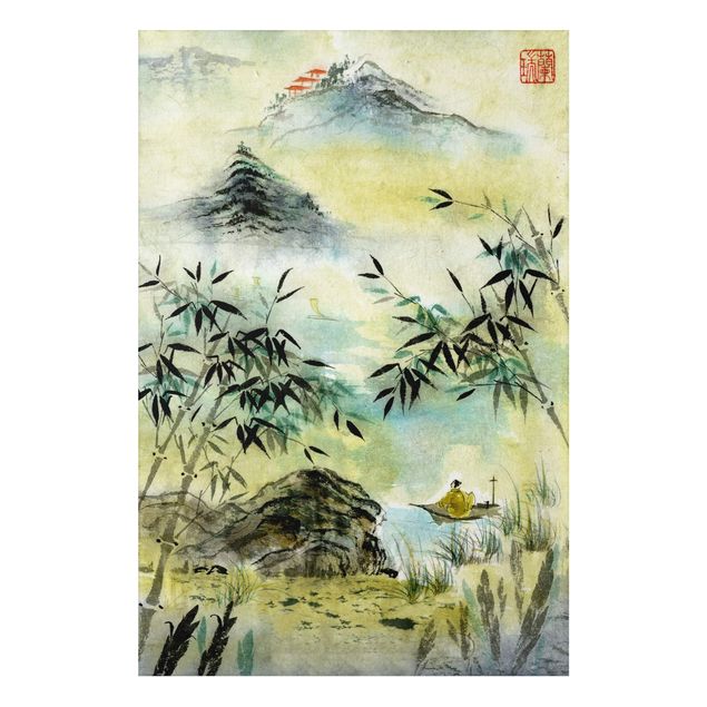 Prints landscape Japanese Watercolour Drawing Bamboo Forest