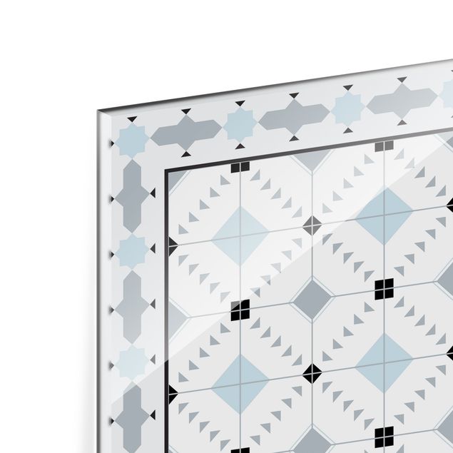 Splashback - Geometrical Tiles Ikat Blue With Border - Square 1:1