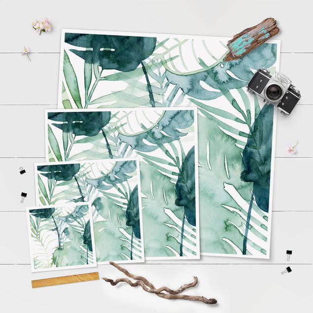 Poster print Palm Fronds In Water Color II