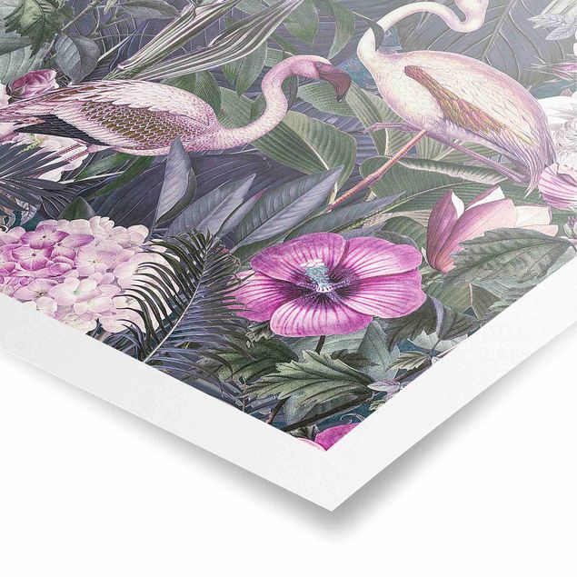 Prints animals Colourful Collage - Pink Flamingos In The Jungle