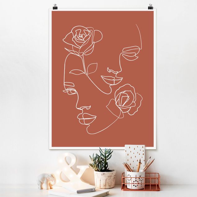 Art style Line Art Faces Women Roses Copper