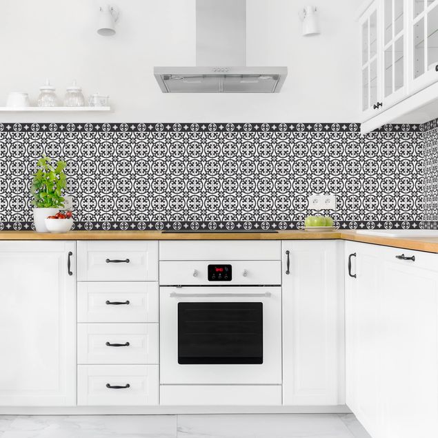 Kitchen splashback black and white Geometrical Tile Mix Circles Black