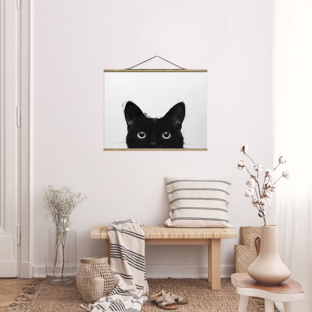 Art posters Illustration Black Cat On White Painting